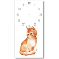 Tulup Wandklok - Rode Kat Glazen Wandklok Design - 30x60 cm - Oranje Klok Glas Met Opdruk - Witte handen - Rechthoekige Klok - Wandklok Glas Met Motief - Decoratieve Glazen Klok