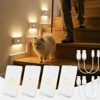 Traumheim 4x LED Nachtlampje met Bewegingssensor en Schemersensor - USB-C Oplaadbaar (3000mAh) - Draadloze Kastverlichting - Voor Kinderkamer, Trap, Slaapkamer, Gang
