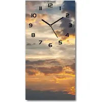 Tulup Wandklok - Zonsondergang Glazen Klok Met Print - 30x60 cm - Oranje Wandklok Glas Met Motief - Zwarte handen - Rechthoekige Klok - Wandklok Glas Decoratie - Gekleurde Glazen Klok