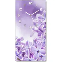 Tulup Wandklok - Paarse bloemen Decoratieve Glazen Klok - 30x60 cm - Paars Glazen Wandklok Design - Witte handen - Rechthoekige Klok - Glazen Klok Met Print - Wandklok Glas Met Motief
