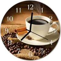 Tulup Wandklok - Koffie Wandklok Glas Met Motief - 30fi cm - Bruin Decoratieve Glazen Klok - Witte Handen - Ronde Wandklok - Wandklok Glas Decoratie - Gekleurde Glazen Klok