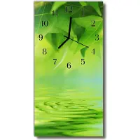 Tulup Wandklok - Bladeren Glazen Wandklok Design - 30x60 cm - Groente Klok Glas Met Opdruk - Zwarte Handen - Rechthoekige Wandklok - Wandklok Glas Met Motief - Decoratieve Glazen Klok