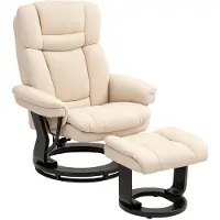 HOMCOM -Relaxsessel mit Hocker-Kunstleder-86L x 83B x 107H cm-Cremeweiß
