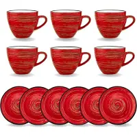 Wilmax England Wilmax espressotassen met onderschaal, 110 ml, set van 6, rood, van porselein