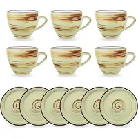 Wilmax England Wilmax espressotassen met onderschaal, 75 ml, set van 6, pistacievorm, van porselein
