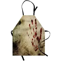 Abakuhaus Horrorhuis kookschort, vieze muur met een bloederige handafdruk, duistere palmen-sporen-prints, in hoogte verstelbaar, heldere kleuren, vervaagt niet, rood-beige
