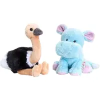 Keel Toys - 2 Knuffels - Pippins - Nijlpaard - Struisvogel - 14 cm