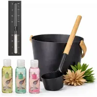Arowell Sauna Set Compleet – Emmer, Opgietlepel, Zandloper & 3 Sauna Geuren Warm & Tender – 7 Liter – Aluminium & Bamboe