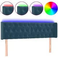vidaXL Hoofdbord LED 147x16x78/88 cm fluweel donkerblauw