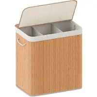 Organess wasmand 3 vakken - Wassorteerder - Wasmand met deksel - Opvouwbaar - 150L - Bamboe