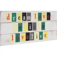 MCW Wandbord Love-Life, houten decoratief bord, shabby-look vintage met 3 haken 30x60cm
