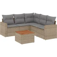 vidaXL 6-delige tuinmeubelset met kussens, beige, polyrotan