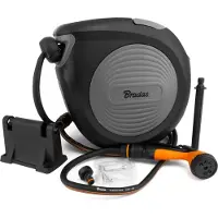 Bradas Wandslangenbox Black Line – 30 m – 1/2" (13 mm) tuinslang – Automatisch oprolbaar – 180° draaibaar – Inclusief sproeikop en koppelingen – Afneembaar – Zwart