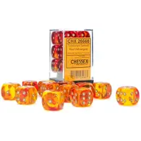 Chessex Gemini Translucent Red-Yellow/gold D6 16mm Dobbelsteen Set (12 stuks)