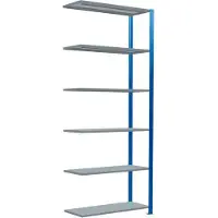 Schulte Lagertechnik MultiPlus250 rekkensysteem zonder schroeven, aanbouwrek, 6 legborden, dwarsverbindingen, B 1000 x D 400 x H 2500 mm, gentiaanblauw RAL 5010
