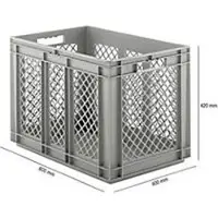 Ssi Eurobox serie EF 6421, van PP, inhoud 83,8 l, geperforeerde wanden, grijs, open handgreep