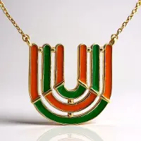 Cavill - Zilveren Halsketting 925 Sterling Zilver Verguld - Art Deco Hanger Oranje-Groene Accenten - Elegant Filigraan 22x22 mm
