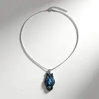 Cavill - Halsketting Edelstaal - Labradoriet 52,5 ct Madagaskar - Verstelbare Ketting 45-50 cm - Elegante Uil Hanger - Trendy Blauwe Edelsteen