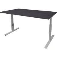 Schaffenburg Linesto Plus bureau, hoogte instelbaar (65-85cm) met 160x80cm Honey Castello 25mm blad en aluminium (RAL9006) t-poot frame met rechte tenen