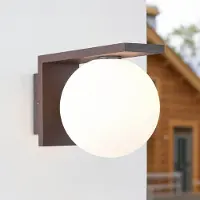 LumenXL Buitenwandlamp bruin met melkwitte polycarbonaat kap - Luna