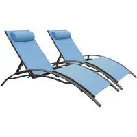 Happy Garden Set van 2 GALAPAGOS ligstoelen in grijs-blauw textilene - antracietgrijs aluminium