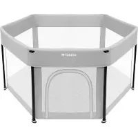 Tulano - Cozy 30 - grondbox - kinderbox – 125 cm – voor binnen en buiten – grijs/wit – ademend gaas – EN71-gecertificeerd – 6 tot 36 maanden
