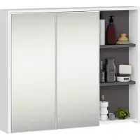 Akord Hangende Badkamerkast Spiegelkast VAMI W90 met 2 Deuren en 6 Planken en Spiegel / Wit - Grafietgrijs / Furniture Factory / 90x15x75 cm