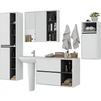Akord Badkamermeubelset VAMI 4-delige / hangende Badkamerkasten / 21 Planken en 2 Lades / Wit - Grafietgrijs / Furniture Factory