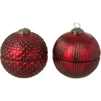 J-Line geurkaars Kerstbal - glas - bordeaux - small - 2 stuks