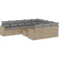 vidaXL 11-delige tuinmeubelset met sofa en kussens, beige, van polyrotan