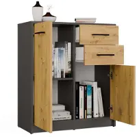 Top E Shop Moderne ladekast Simplo 2D2S – 2 deuren & 2 lades | Antraciet & Ambachtelijk Eiken | 74x85x35 cm