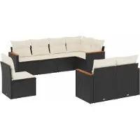 vidaXL 8-delige tuinmeubelset met kussens, zwart, polyrotan