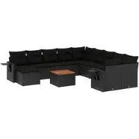 vidaXL 12-delige Loungeset met kussens poly rattan zwart