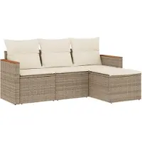 vidaXL 4-delige Loungeset met kussens poly rattan beige