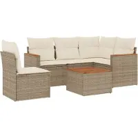vidaXL 6-delige Loungeset met kussens poly rattan beige