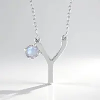 Cavill - 925 Sterling Zilver Geplatineerde Verstelbare Halsketting - 0,41 ct Regenboog Maansteen Rond - Elegante Minimalistische Y-Hanger