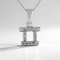 Cavill - Zilveren Halsketting - 925 Sterling Zilver Geplatineerd - 17 Cambodjaanse Zirkoon 0 35ct - Tweelingen Sterrenbeeld - Elegant