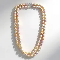 Cavill - 925 Sterling Zilver Halsketting - Roze Zoetwaterparel 45 7cm - Meerrijig Parelketting - Fancy Slijpvorm - Elegant Dames Sieraad