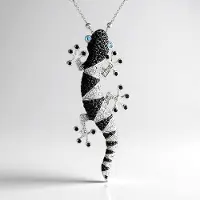 Cavill - Halsketting 925 Sterling Zilver Gerhodineerd - 2 Zwitsers Blauwe Topaas 0 108 ct - Zwarte Spinel - Elegante Ketting met Gekko Hanger