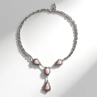 Cavill - Zilveren Ketting 925 Sterling Zilver - Roze Opaal Fancy & Ovaal Cabochon 12,78 ct - Geoxideerd - Elegante Halsketting Peru - Karabijnsluiting