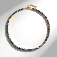 Cavill - 925 Sterling Zilver Halsketting Verguld - Mystieke Hematiet Kralen 6 mm - Verstelbaar - Elegante Damesketting