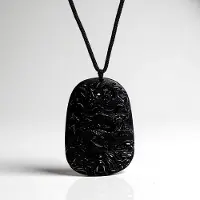 Cavill - Halsketting met Mexicaanse Obsidiaan 220 ct - 40 cm Zwart Koord - Fancy Slijpsel met Draak Gravure - Mystiek en Krachtig Sieraad
