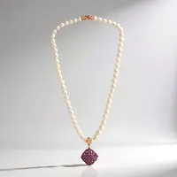 Cavill - Zilveren Halsketting 925 Sterling Rosé Verguld - Braziliaanse Amethist 3.52 ct & Zoetwaterparels - Elegant 45,7 cm