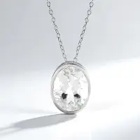 Cavill - Zilveren halsketting 925 Sterling geplateerd - Witte kwarts uit Brazilië 5,60 ct ovaal - Elegant, tijdloos design 16x12 mm