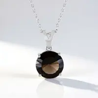 Cavill - Zilveren Halsketting 925 Sterling Zilver - Rookkwarts 4,88 ct Rond uit Brazilië - Vintage Stijl - 45 cm - Bruine Edelsteen