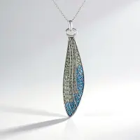 Cavill - 925 Sterling Zilver Halsketting - Blad Hanger met Blauw-Crèm Kleurige Accenten - Elegant en Stijlvol - 45.5 cm - Zilveren Sieraad