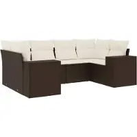 vidaXL 6-delige Loungeset met kussens poly rattan bruin