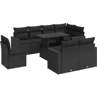 vidaXL 9-delige Loungeset met kussens poly rattan zwart