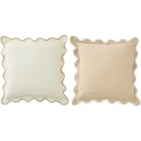 J-Line kussen Geschulpt - katoen - wit/beige - set van 2