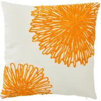 J-Line kussen Bloemen - katoen - wit/donkeroranje